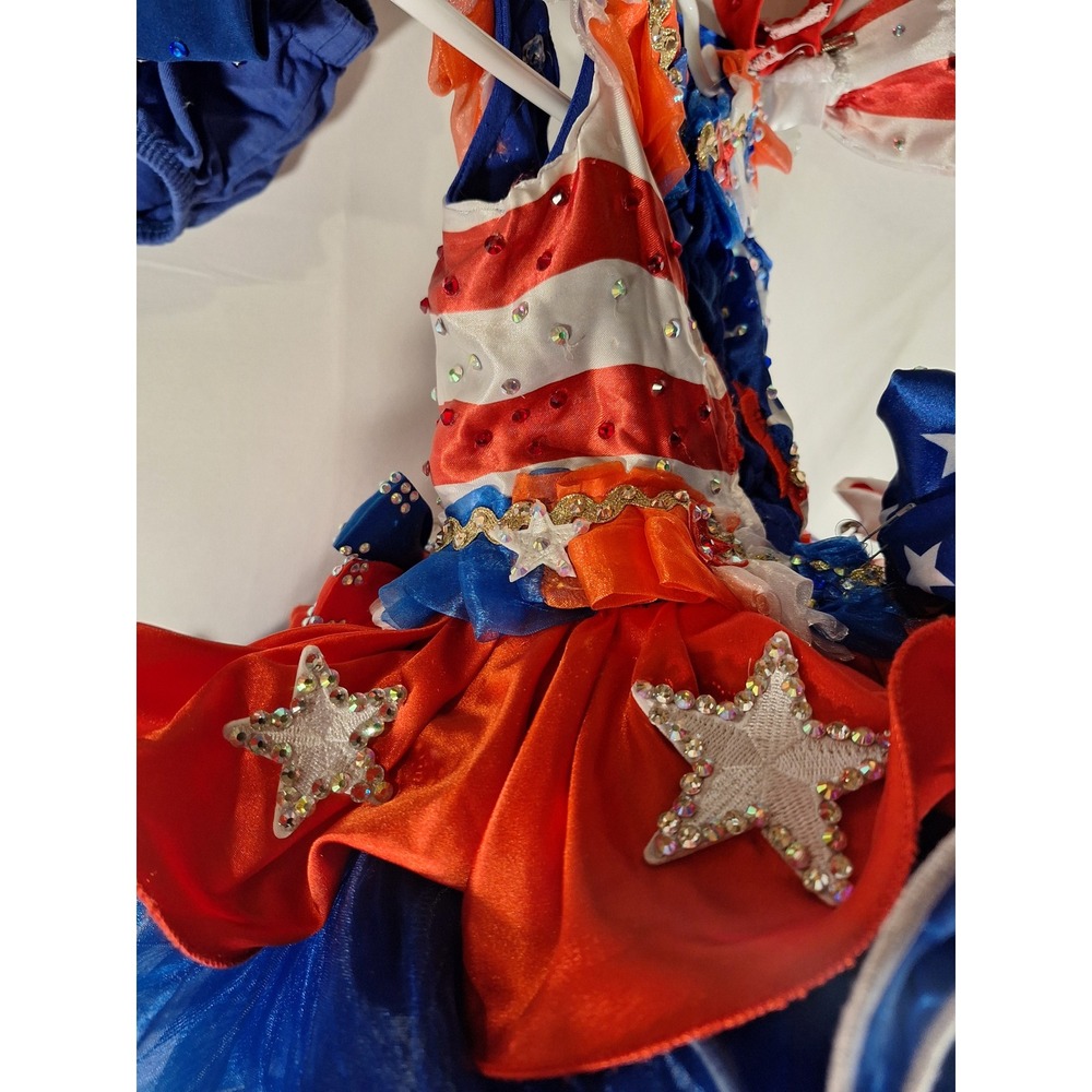 Patriotic Glitz Pageant Dress Red White Blue Stars Stripes Cupcake Skirt Set - Picture 11 of 12